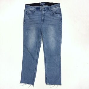 Democracy Ab Solution Jeans 14 Straight Distressed Stretch Light Wash Raw Hem